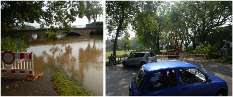 Straßen überflutet oder von Bäumen verschlossen